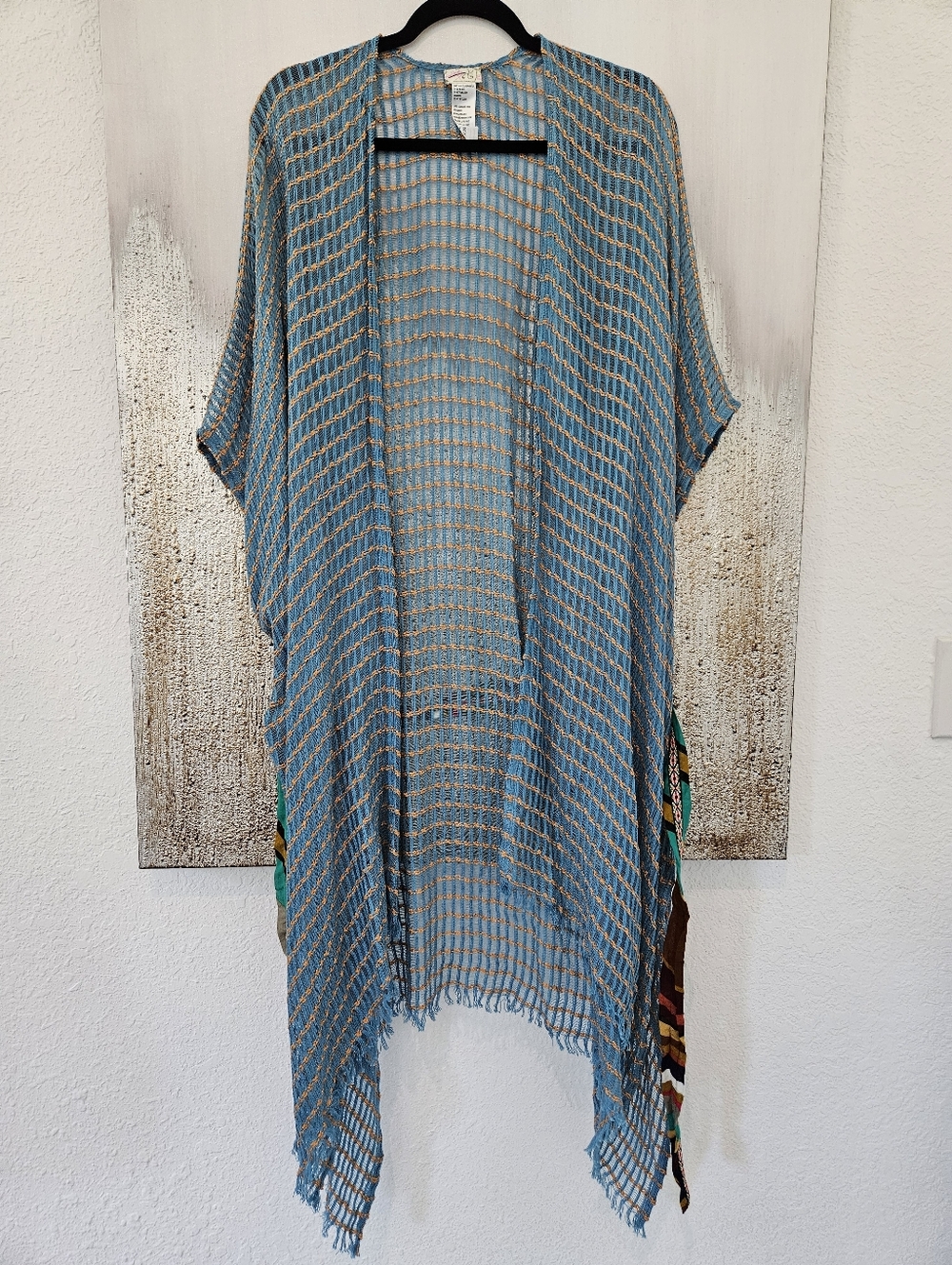 Free People Open Knit Duster in Light Blue Like New